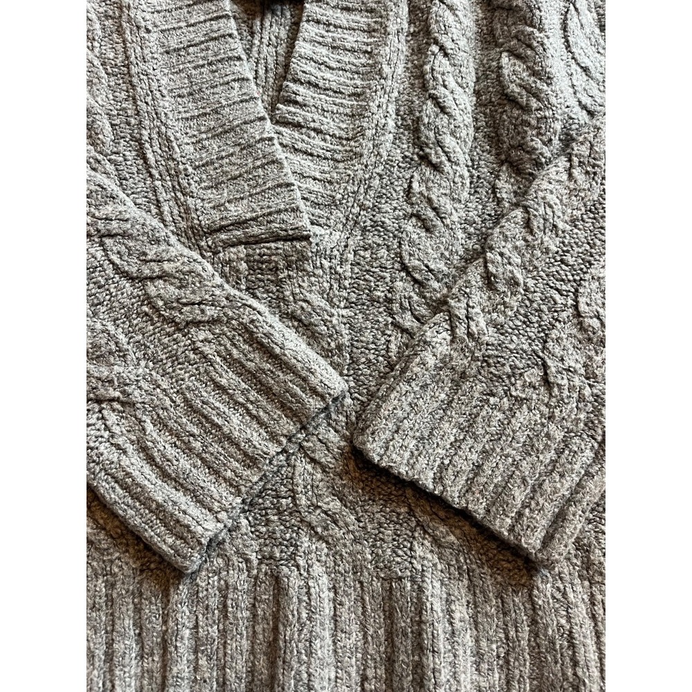 American Eagle Outfitters Gray Hooded Cable Knit V-Neck Sweater Long Sleeve XS - Picture 7 of 7